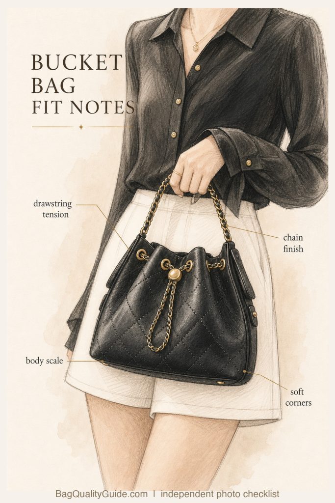 Soft Bucket Bag Photo Checklist: Slouch, Drawstring, Chain Drop, and Base Shape